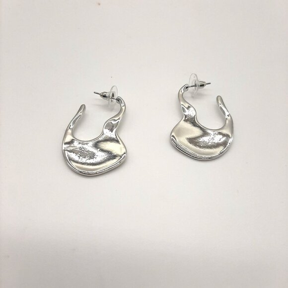 Urban Outfitters White Silver Abstract Wavy Hoop  Pierced Earrings - Picture 2 of 2